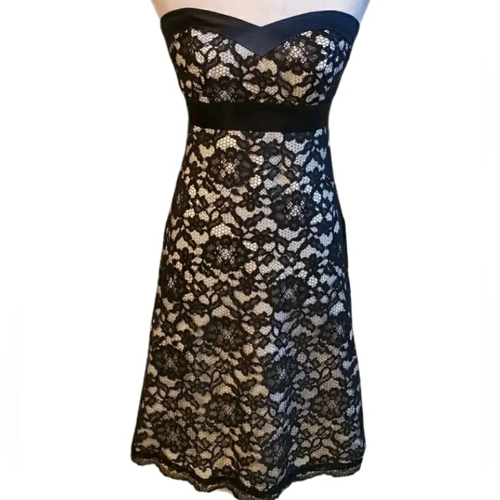 WHITE HOUSE BLACK MARKET STRAPLESS LACE WEDDING COCKTAIL DRESS 8 M - Picture 1 of 7